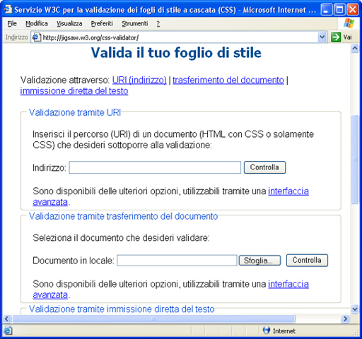 Home Page del CSS Validation Service del W3C
