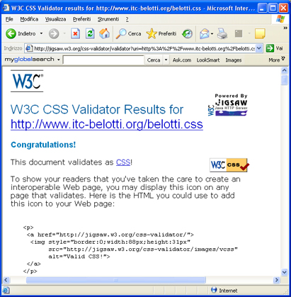 Figura 10. Pagina di rapporto del CSS Validation Service del W3C.