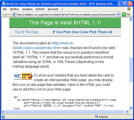 Figura 4. Pagina di rapporto del MarkUp Validation Service del W3C