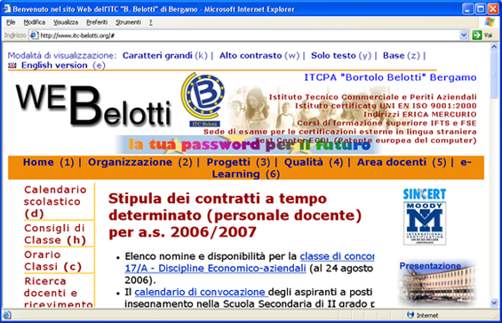 Figura 7. Home Page dell'ITCPA Belotti versione caratteri grandi.