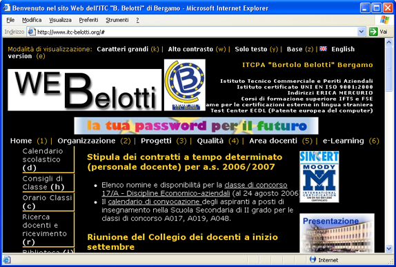 Figura 8. Home Page dell'ITCPA Belotti versione alto contrasto.